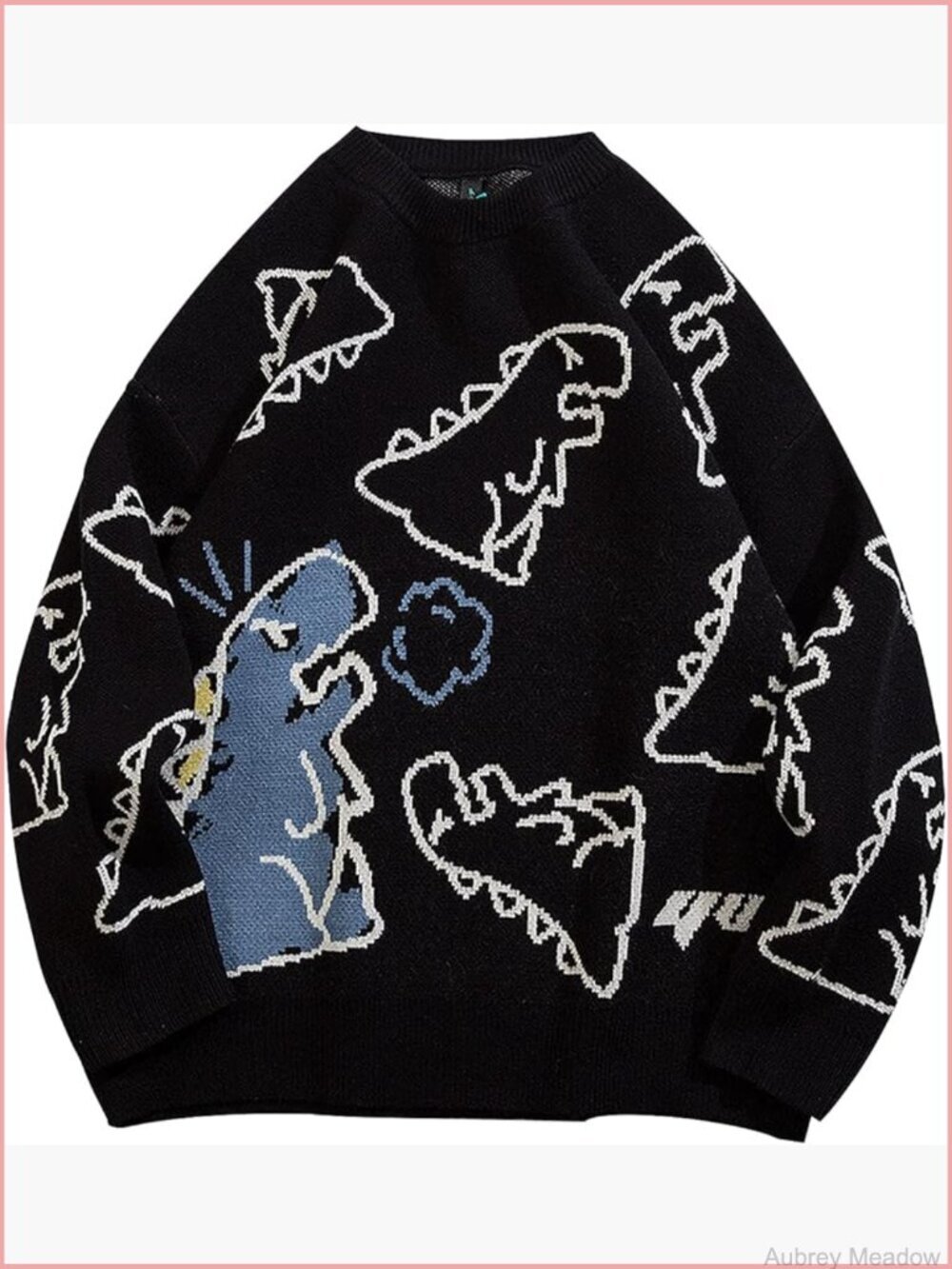 Vintage Oversized Graphic Dinosaur Knit Sweater Y2K Streetwear Pullover